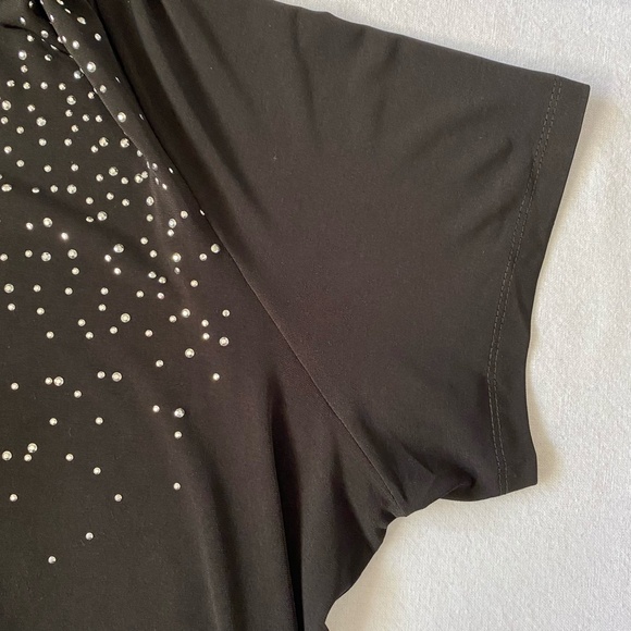 Laura Plus Black Shiny Silver Embellished Holiday Party Short Sleeve Top. Sz 2X - Picture 6 of 11